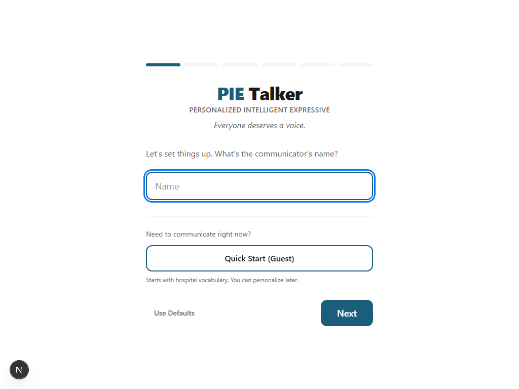 Setup wizard asking for communicator name with Quick Start option