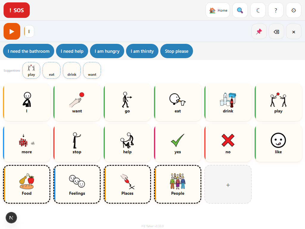 Discover section showing new vocabulary suggestions from the full ARASAAC catalog, with symbols and labels for words not yet on the communicator's grid